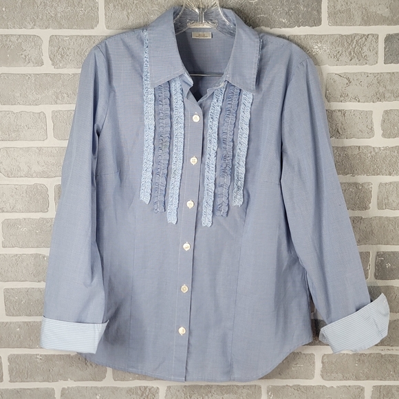 Van Heusen Studio Ruffled Ranchwear Western Blouse Button Down Women's Size M - Picture 7 of 14